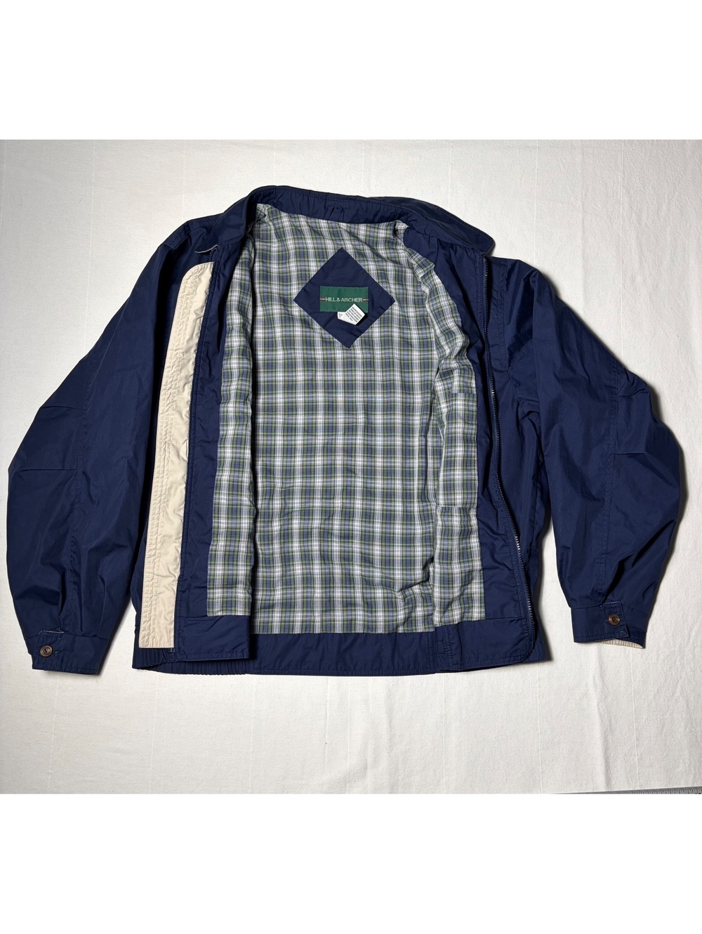 Hill & Archer Men’s L 42-44 Navy Harrington Jacket Plaid Lined Cotton Blend